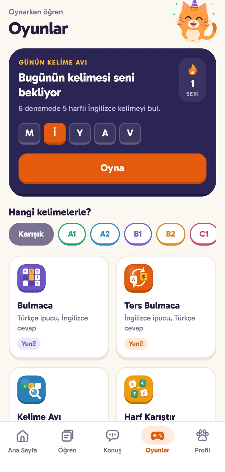 Oyunlar ekranı